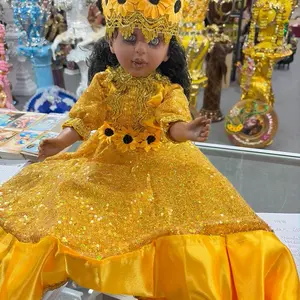 Oshun Muñeca in Yellow Dress with Sunflower Design and Gold Accents for Collectors