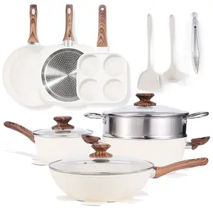CONCETTA 17-Piece Non-Stick Cookware Set, Non-Toxic Kitchen Cooking Set,With Heat-Resistant Handles,Gift for Mother'S Day, Beige