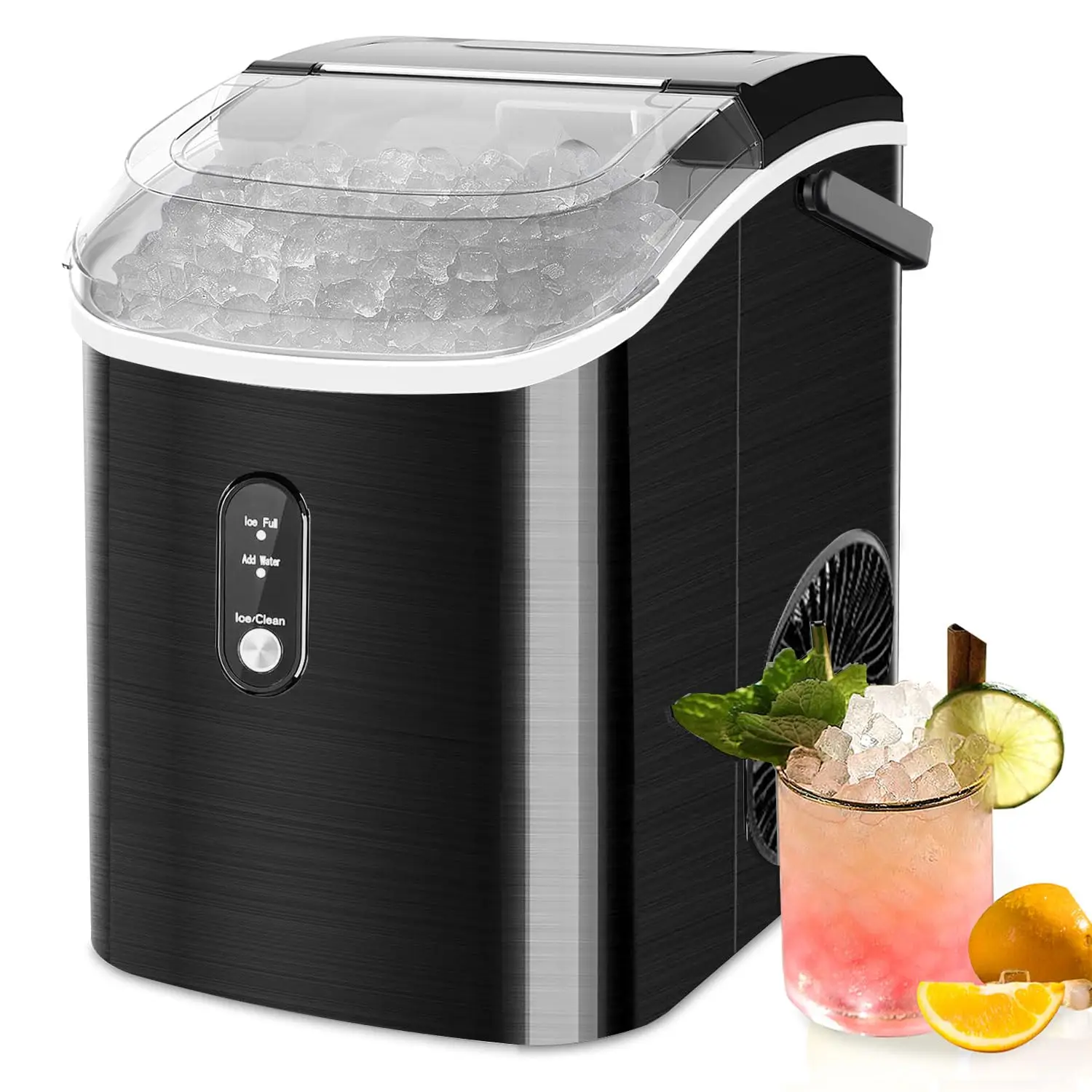 COWSAR Nugget Ice Maker with Handle,33lbs/Day, Produce a Basket in 1.5 Hour, Self-Cleaning, One-Click Design, Compact Ice Maker Nugget with Chewy Ice