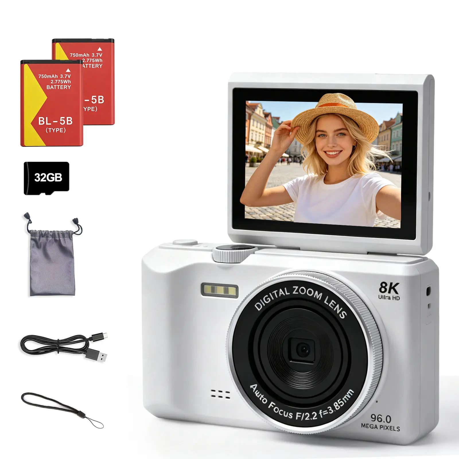 Compact Point & Shoot Digital Camera for Teenage Beginners - Flip Screen, WiFi Transfer, Adjustable Zoom, Night Shot Fill Light, Portable Vlog Recording, Cable Charging, Rechargeable Handy Lens, SD Card Compatible, Wireless, Sd Cards