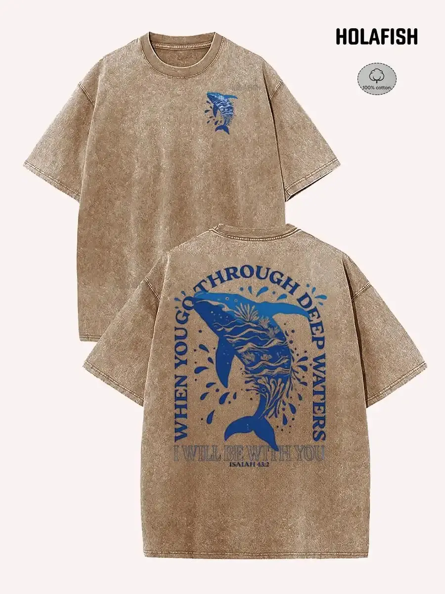 Holafish Acid Washed Tee Graphic Casual T-Shirt Crewneck Loose Cut Unisex Printed Cotton Short Sleeve Shirt Retro Vintage Style Summer 2026 Daily Vacation Gathering Casual Everyday Women's Tops