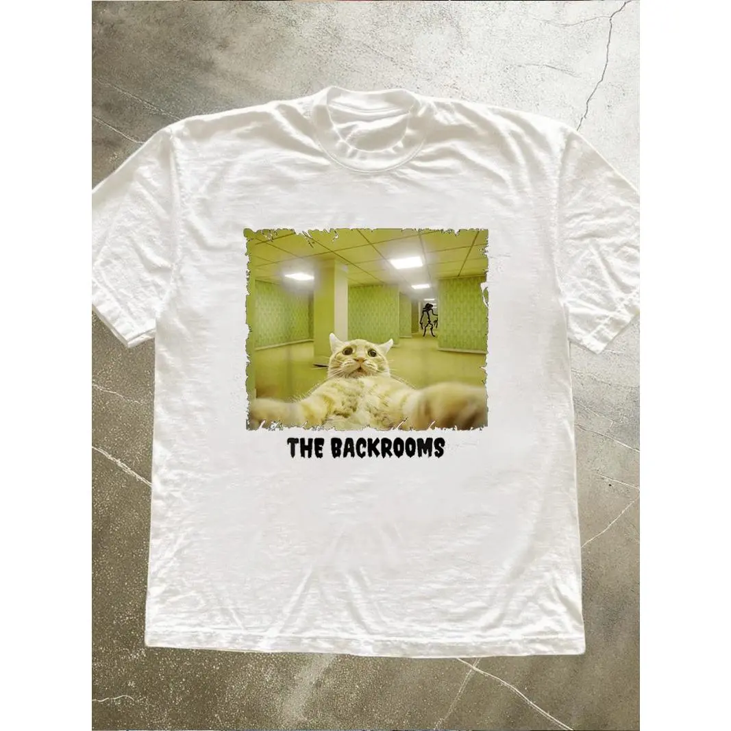 Funny Cat The Backrooms Meme Cotton Short Sleeve T Shirt Casual Aesthetic Graphic Tee For Women Summer Daily Wear Soft Comfortable Streetwear Tops For Meme Lovers
