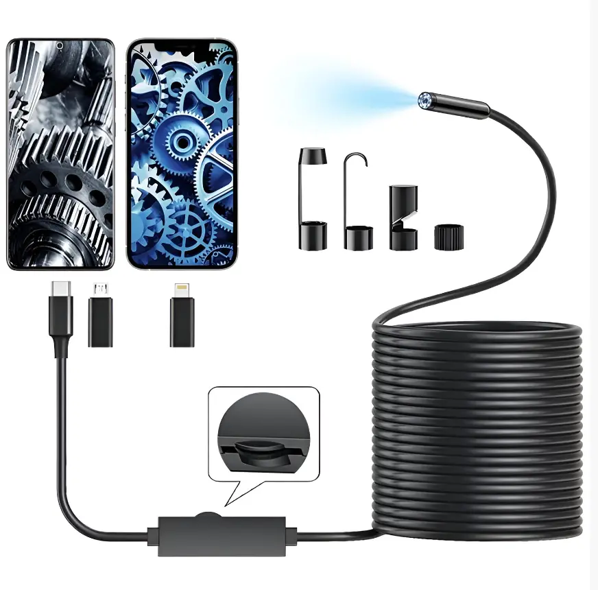 Inspection Endoscope Borescope Tool - 1920P/1080P HD Resolution, 500W Pixels, IP67 Waterproof, 8 Adjustable LEDs, 16.4ft Semi-Rigid Snake, Compatible with iOS & Android