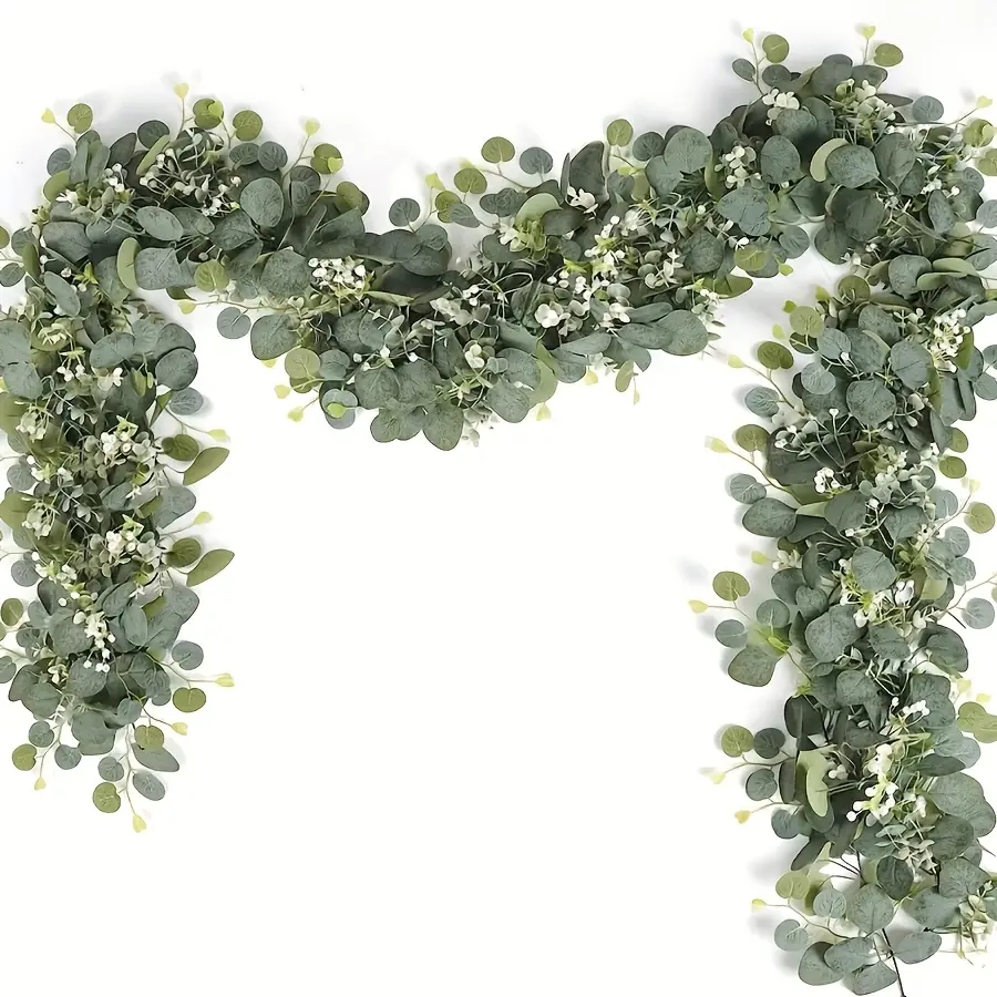 4-Pack Artificial Eucalyptus Garland, Artificial Faux Greenery, Realistic Leaves & Flowers, Durable Plastic Fake Hanging Plant for Indoor Outdoor Decor, Artificial Hanging Plants