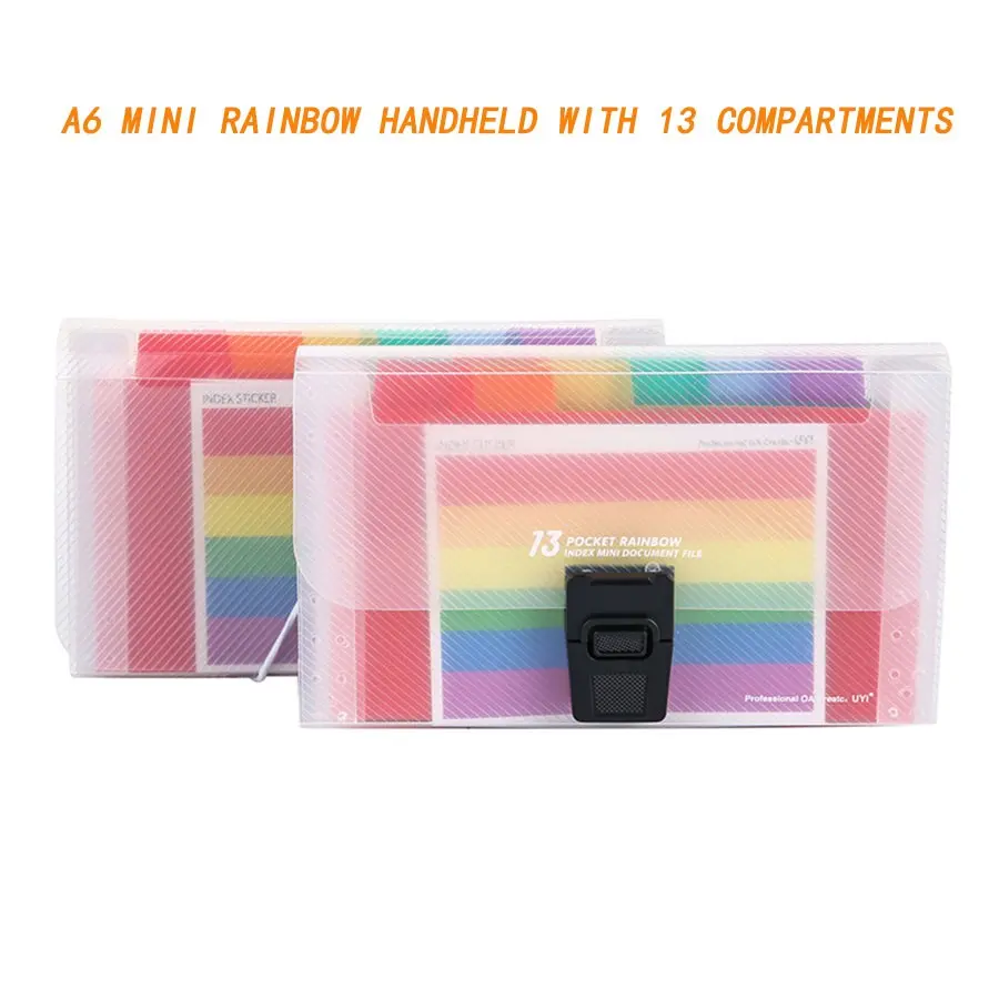 Mini Accordion Bag A6 Rainbow Multi-Layer File Folder, Portable Document Organizer, Ticket Holder with Snap Closure, 13 Compartment, Plastic Folders with Pockets