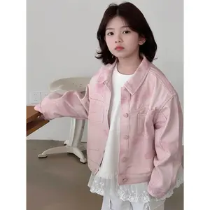 Girls' Jackets for Ages 8-12: Pink Jacquard Denim Jacket for Girls, New Autumn Casual Jacket, Soft and Sweet Style for Older Girls, Fresh Floral Versatile Top