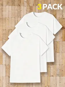Trending Viral 3-Pack White Basic Crew Neck T-Shirt 3-Pack Solid White Basic Crew Neck T-Shirt Oversize Fit Soft Cotton Blend Fabric Versatile Casual Daily Essential Unisex Aesthetic Top Must-Have Daily Minimalist Basic Theme Outfit Comfy Daily Wear For C