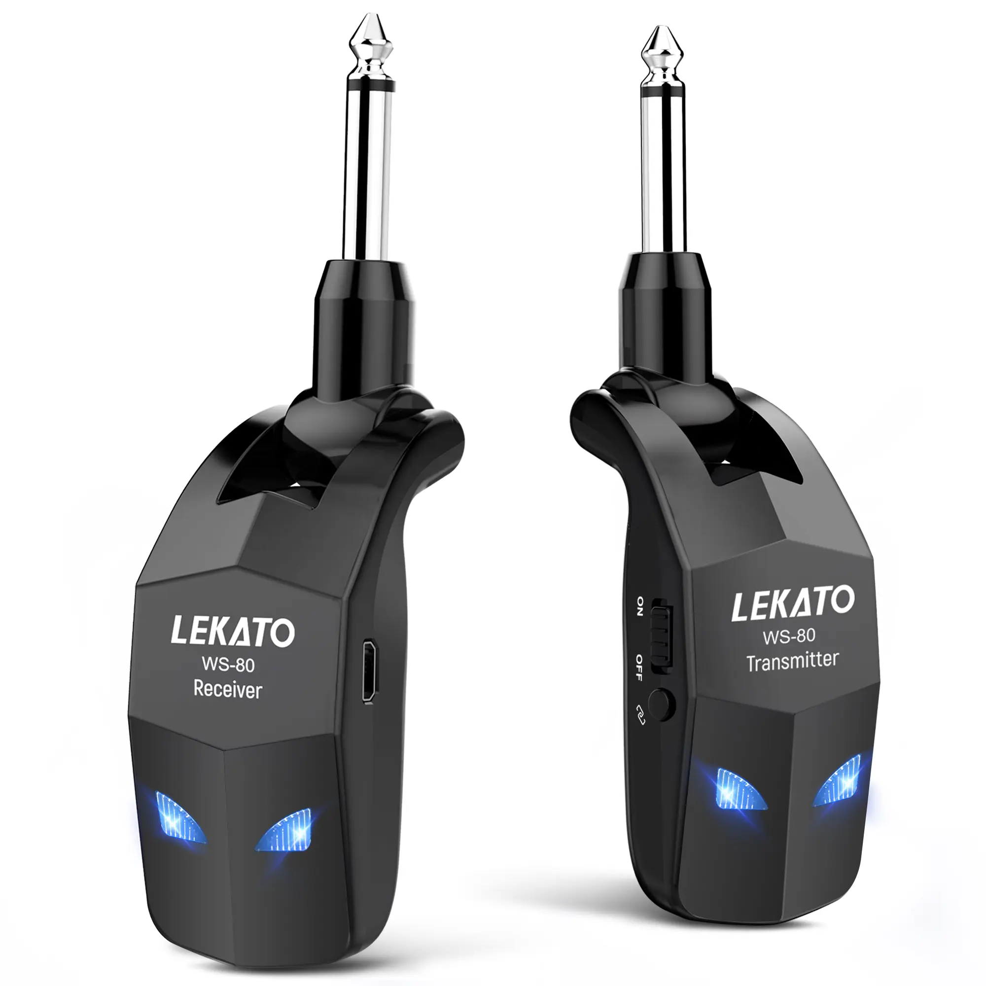 LEKATO WS-80 4 Channels Wireless Guitar System, Audio Wireless Transmitter Receiver 2.4Ghz for Electric Guitar and Bass, Rechargeable Guitar Wireless Transmitter and Receiver for Electric Instruments