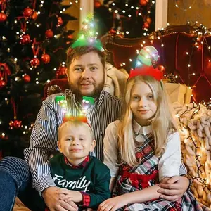 3 Pcs Light Up Christmas Headbands, Chrstmas Flashing LED Lights Headband, Chrismas Tree Santa Hat Elf Hat Christmas Headwear, Christmas Headpieces for Christmas Party favors Costume Decor Supplies