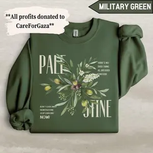 Palestine Olive Sweatshirt, Palestine Sweater, Free Palestine Indipendence Crewneck, Palestinian Clothing SKQ Cotton Green