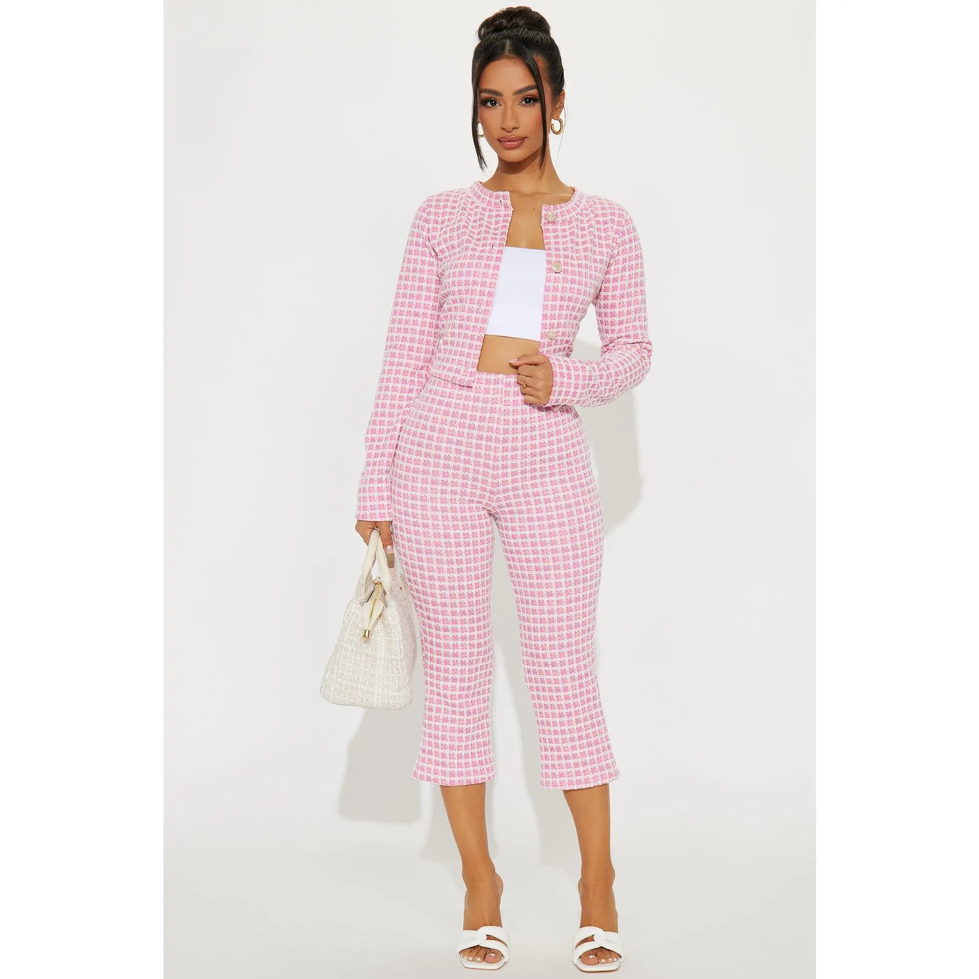 Aurora Tweed Capri Set - Pink/combo Aurora Tweed Capri Set - Pink/combo