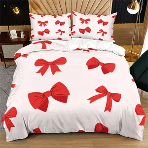 2/3-Piece Red Bow Comforter Set, Suitable For Children, Girls, Women, Lovely Dreamy Princess Style Bedding, Soft And Skin-Friendly, Including Comforter And Pillowcase, Suitable For Bedrooms Rooms And Guest Rooms, Like The Ideal Gift