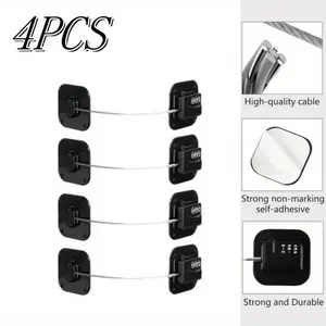 Heavy Duty Fridge Lock 4 Pieces Combination Lock Window limiter for Refrigerator Cabinets, Drawers, Safety, Easy Install No Keys Needed (Black)