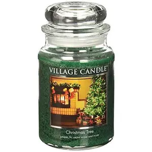 Village Candle Christmas Tree Large Glass Apothecary Jar Scented Candle, (26oz), Green