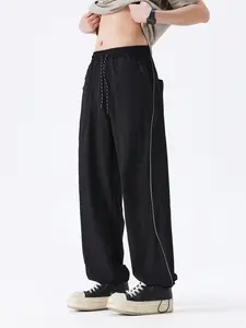 Men's Drawstring Waist Casual Loose Wide Leg Pants, Side Stripe Design, Comfortable Fit for Commuting & Outdoor Hiking, Summer Fashion Long Pants