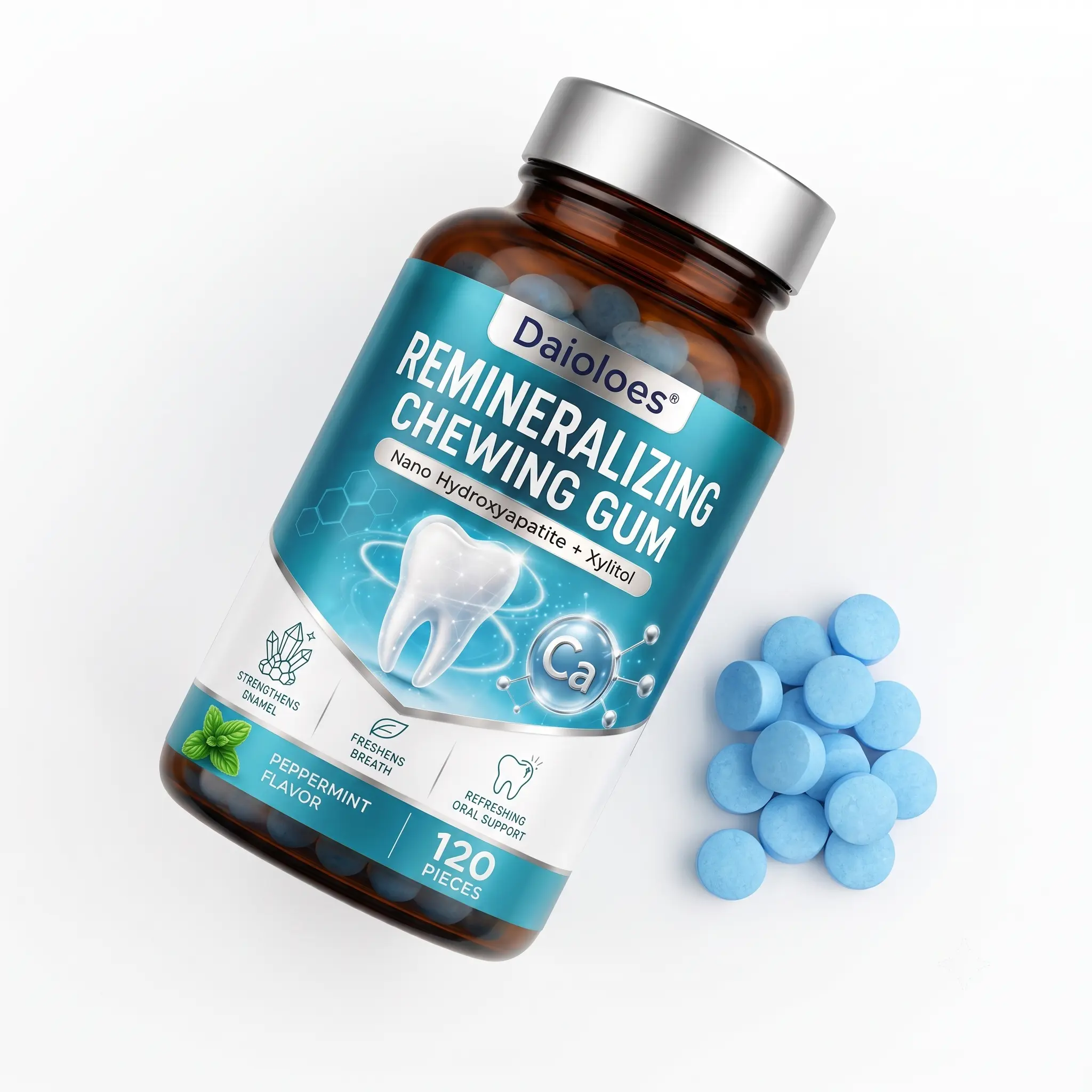 Sugar-Free Remineralizing Oral Care Chewables (Bottle), Nano-Hydroxyapatite & Xylitol Peppermint Gum for Adults - Acid Neutralization, Enamel Support, Fresh Breath, Sensitive Teeth Care (120 Pieces)