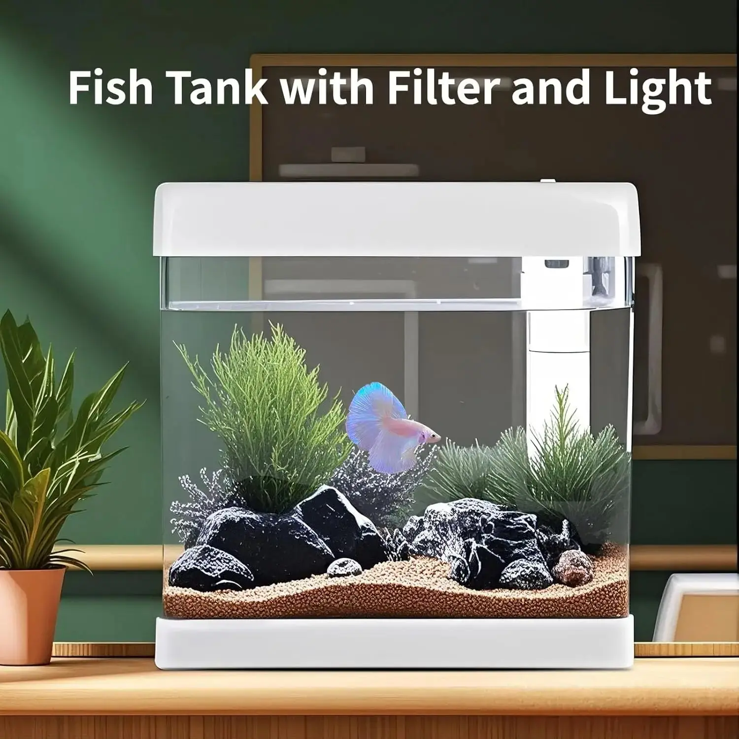 5 Gallon Glass Aquarium Starter Kit – Built-In Filter, LED Light & Stand for Betta Fish, Led Lights, All-In-One, Compact Look