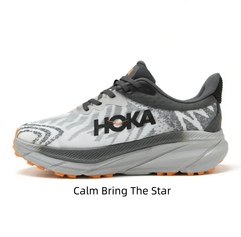 Grey Camo Orange Accent Trail Running Shoes Breathable Printed Mesh Upper Rugged Anti-Slip Orange Outsole Shock Absorbing Lightweight Outdoor Trainers