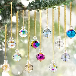 12pcs Sparkling Glass Christmas Balls, Mixed Color Crystal Tree Ornaments, Festive Home & Office Decor, Ideal for Holiday Parties