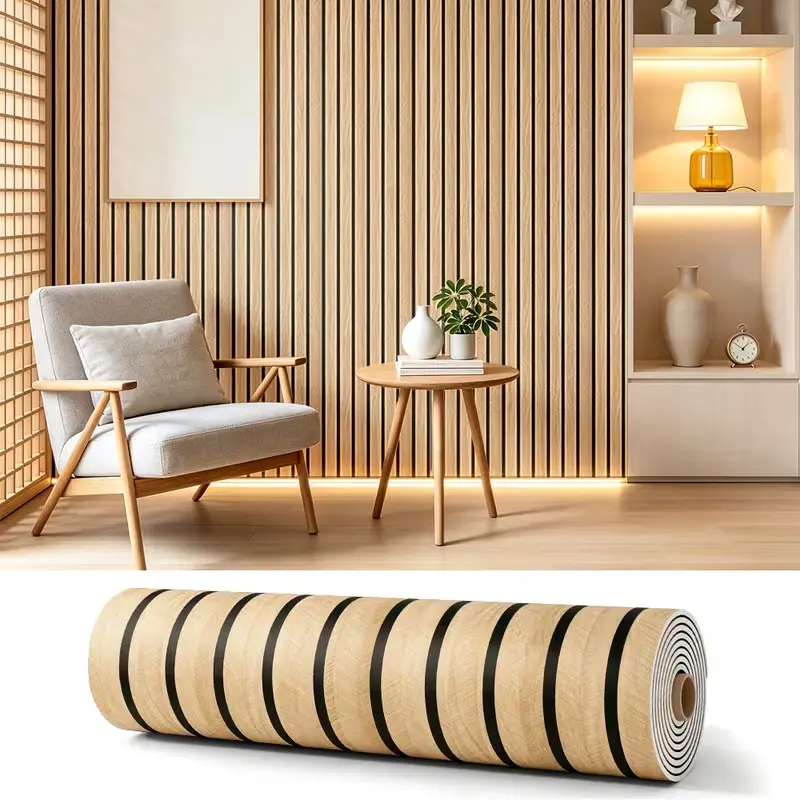 Thick Large Roll, Peel and Stick PVC Slat Wall Panel – Self-Adhesive 3D Wood Grain Wall Sticker, Easy to Install for Living Room, Bedroom, Office, Perfect for Walls and Ceilings, Wall Decor Renovation – Size: 1 Roll (15.75 in × 118.11 in)