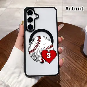 Magnetic Phone Case Supports Wireless Charging Compatible with Samsung Galaxy S23 Ultra S24 Plus S25 S22+ FE Baseball Heart Three Pattern Non-Yellowing Shockproof Soft Silicone Transparent Acrylic Cover.