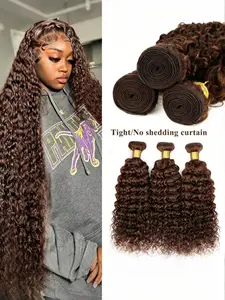 Chocolate Brown Water Wave Bundles 4 Colored Deep Curly Raw Human Hair Double Weft Weave Extension Soft Bouncy Full Curl Pattern Natural Shine Tangle Free Lightweight Design Perfect For Custom Sew In Weaves And Effortless Voluminous Styl