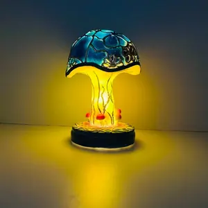 3D Shape Resin Mushroom Lamp, Hand-Painted Floral Pattern, USB-Powered LED Light, Colorful Petals, Elegant Design, Indoor-Outdoor Festive Decoration for Halloween, Christmas, Easter, Hanukkah