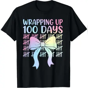 100 Days Of School Girls Coquette Bow 100th Day Of School T-Shirt Comfy Everyday T-Shirt