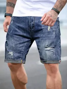 2026 Men's Regular Fit Ripped Denim Shorts Frayed Hem Casual Comfy Distressed Look Jeans Shorts Daily Wear Bottoms Summer Soft High Quality Basic
