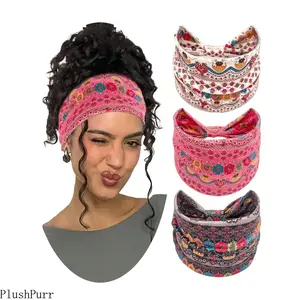 3-Pack Boho Style Ditsy Floral Pattern Hair Band, Fashionable Hair Accessories for Women & Girls, Casual Versatile Headband for Daily Wear, Adjustable Elastic Headbands, Knotted Headband, Zigzag Headband outdoorfun