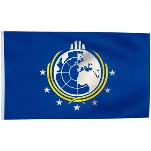 1pc Super Earth Flag Banner - 3x5ft Durable Polyester, Blue with Gold Logo and Stars, Perfect for Dorm, Fraternity or Manhouse Decor, Dorm Room Decor