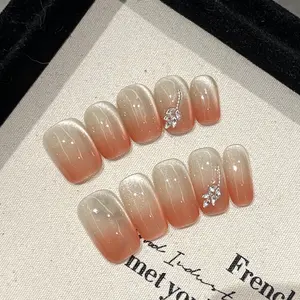 [Glow] Short Square Handmade Press on Nails, Fake Nails with Nail tool kit with Jelly Stickers, Reusable, Durable