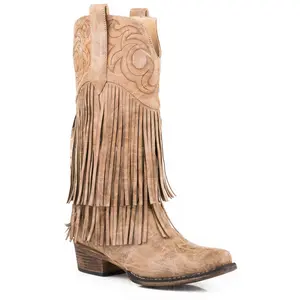 Womens Tan Smooth Fringe Boot