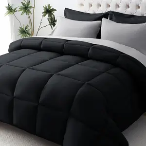 King Comforter Set,-Soft Bed in a Bag King Size 7 Pieces, Oeko-TEX Certified Bedding Set with Down Alternative Comforter, Sheets, Pillowcases & Shams, Black & Light Grey