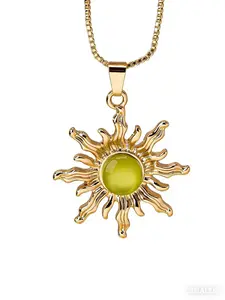 Women's Fashion Pendant Necklace, Sunflower Vintage Colorful Stone Pendant, Casual Copper Chain, All Seasons Jewelry Gift, Modern Versatile Accessories