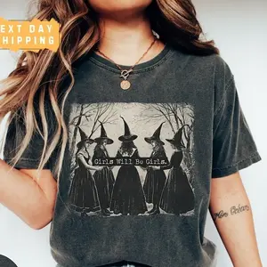 Vintage Girls Will Be Girls Witch Shirt, Funny Witch Vintage Shirt, Vintage Halloween Women Shirt, Witchy Vibes Shirt