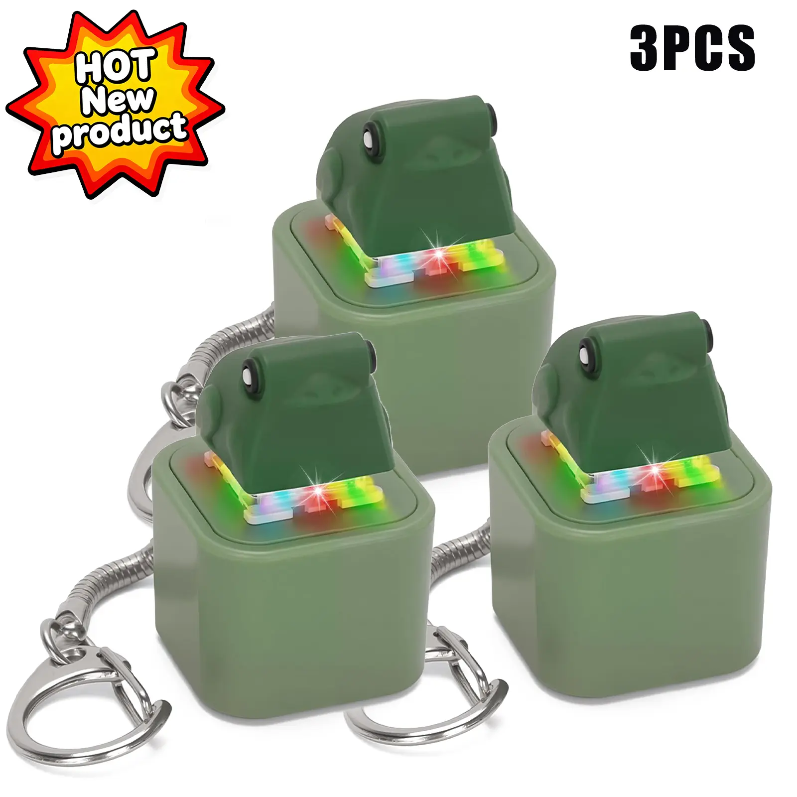 3 PCS Rechargeable Croaking Frog Animal Keychain Noise Makers - Fidget Keyboard Clickers with Colorful Lights, Clip-On Portable Daily Stress Reliever Sensory Toys for Adults