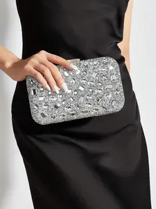 Women's Rhinestone Embellished Hard Case Clutch Purse, Sparkly Crystal-Encrusted Evening Handbag with Detachable Chain, Formal Crossbody Bag for Wedding, Prom, Cocktail Party and Special Occasions