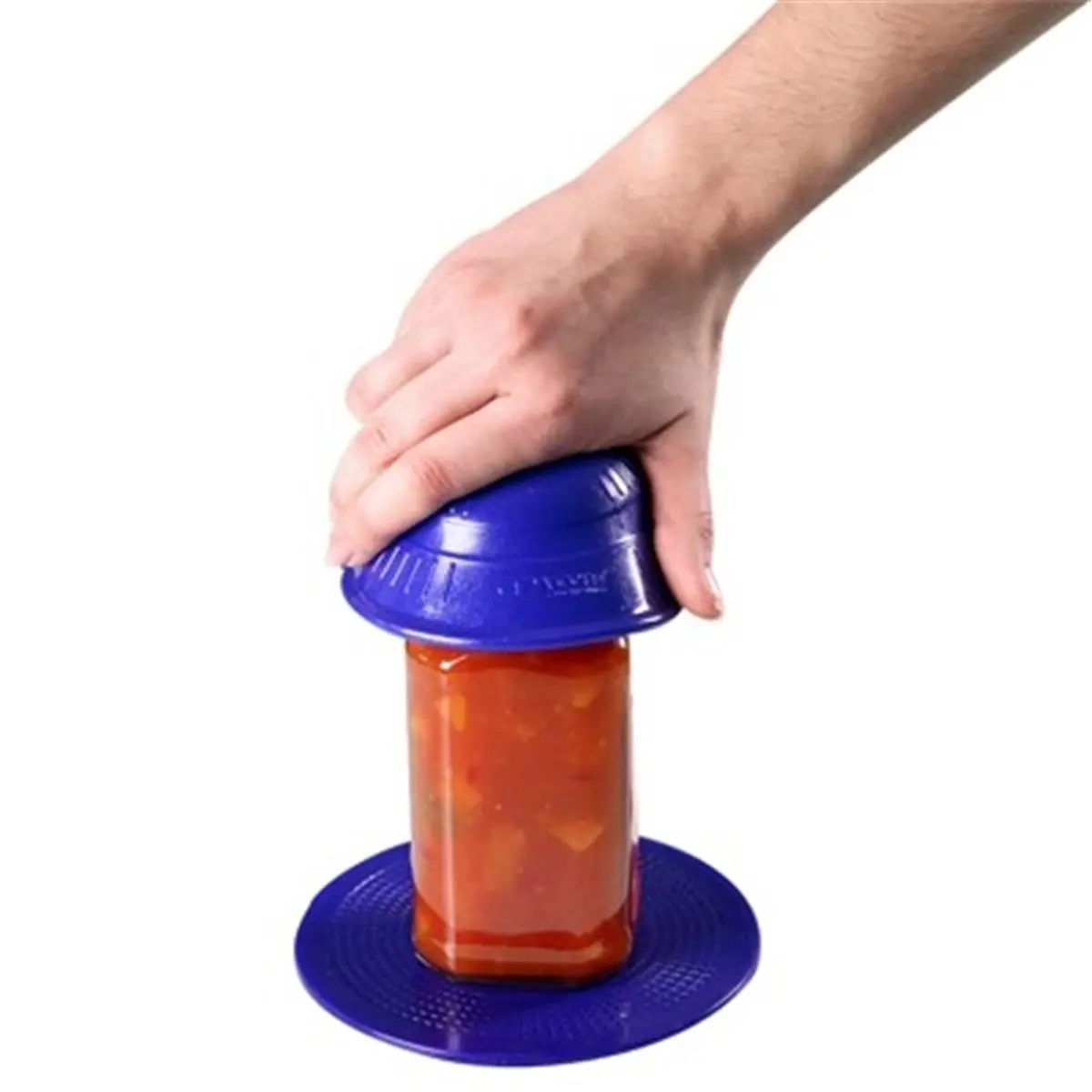 Fabrication Enterprises Dycem Jar Opener & Round Mat Set, 5.5-inch Solid Blue Non-Slip Grip for 1-Hand Use, Enables Independent Living, One-Hand Use