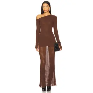 SEVEN WONDERS Greta One Shoulder Maxi Dress in Chocolate