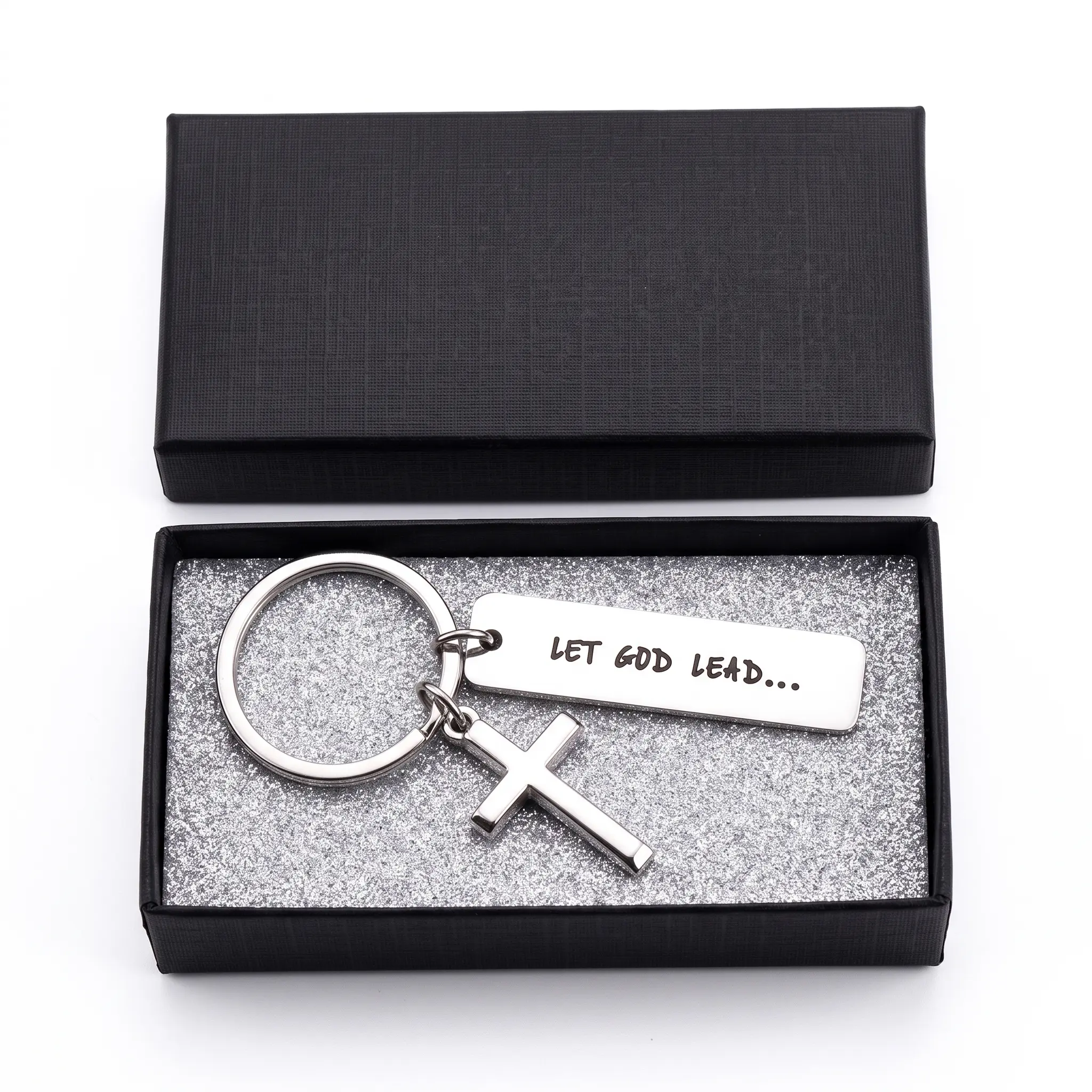 Let God Lead Engraved Cross Keychain Inspirational Religious Jewelry Accessory Perfect Encouragement Gift for Christian Faith