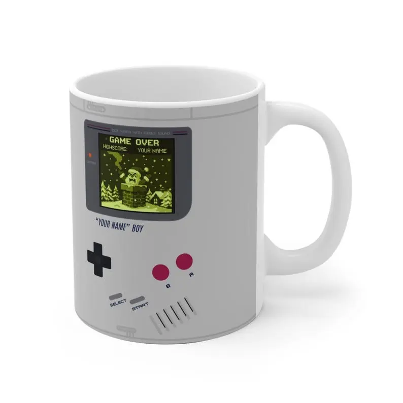Personalized Retro Gamer Christmas Mug, Gameboy Style, Nostalgic Gift