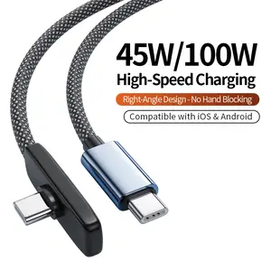 45W ultra-fast charging, 90° right-angle design charging cable, zinc alloy braided Type‑C interface cable, compatible with Apple and Samsung devices, suitable for gaming, work, and in-car use | Single end “Summer vibe”
