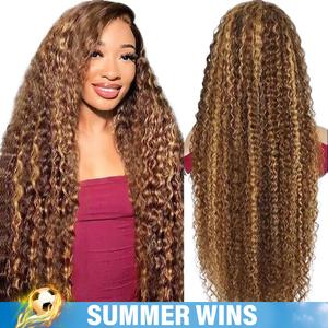 BGMgirl Highlight Brown Kinky Curly Deep Wave 6*4 Wear Go Water Wave 180% Density Kinky Straight Glueless Pre Plucked Pre Cut Lace Closure Human Hair Colored Wig Spring Summer Style #SummerVibes #mothersdaygift summerwins