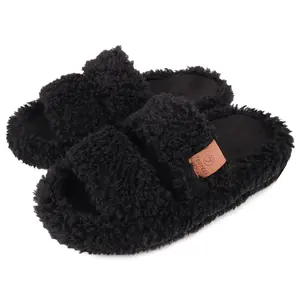 Soft Open Toe Fuzzy Home Slipper Memory Foam  Arch Support Warm Slides, Dual-Strap Comfy Indoor House Shoes for Women  Men