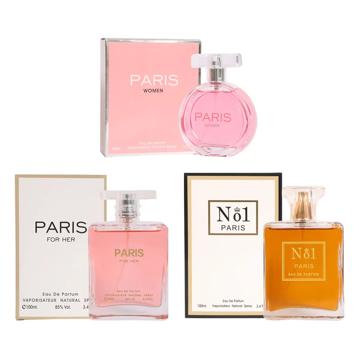 Trio Bundle Perfume for Paris Women, Paris for Her and No 1 Paris Eau de Parfum 100ml 3.4fl oz