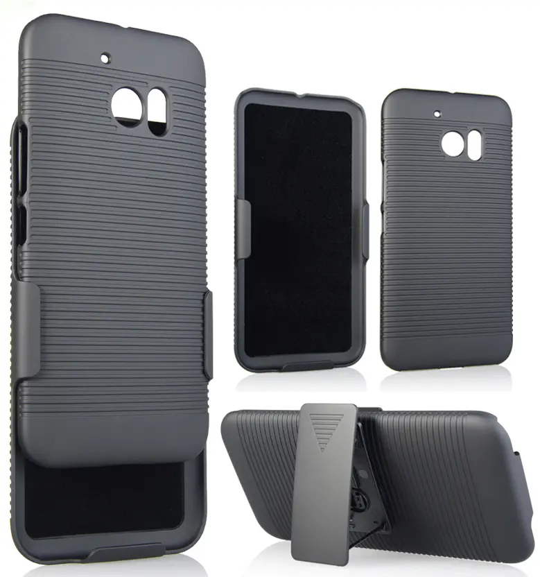 Case with Clip for HTC 10, Nakedcellphone Black Ribbed Hard Cover with Belt Hip Holster Combo for HTC One M10 (aka Lifestyle)
