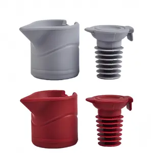 Silicone Wine Bottle Stopper, Wine Bottle Stoppers for Glass Bottles, Beverage Bottle Sealer, Reusable Beer Champagne Bottle Cover Wine Saver (Red+Gray)