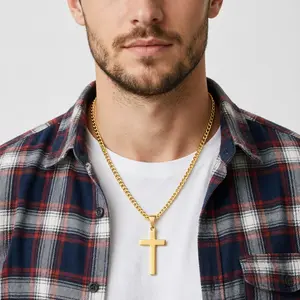 Cross necklace made of titanium steel, symbolizing faith and strength, simple design, suitable for daily wear, accessory for couples, anniversary gift