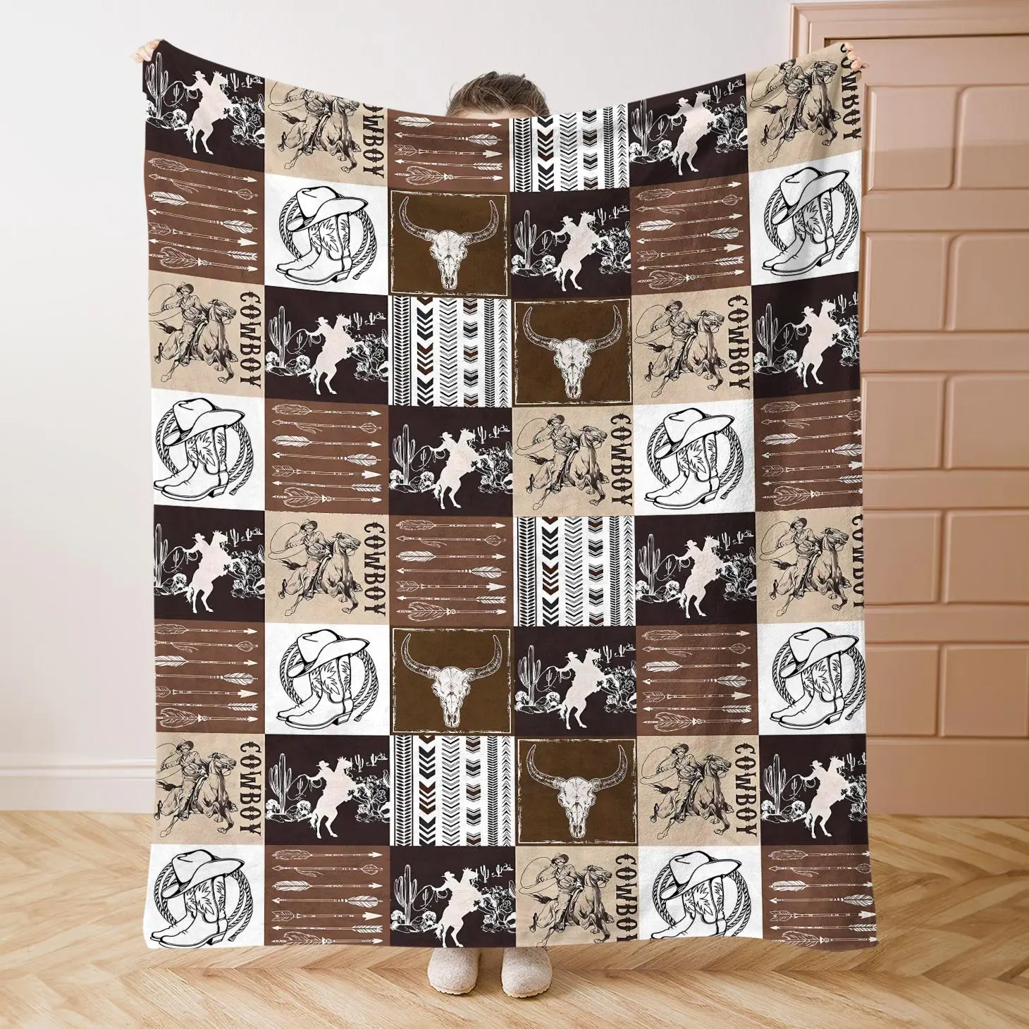 Western Style Plaid Pattern Print Flannel Blanket, Lightweight Flannel Blanket, Soft Comfortable Throw Blanket, Cool Bedroom Bedding Blankets, Air-conditioned Room Blanket, Warm Nap Blanket
